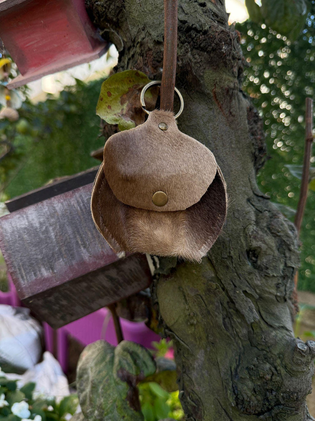Round Leather Coin Purse Keychain
