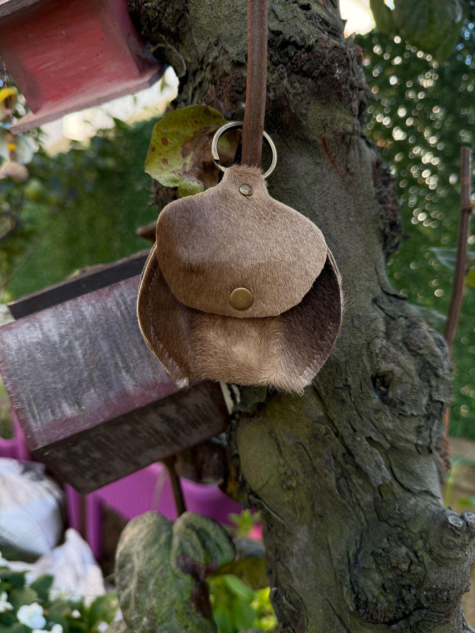 Round Leather Coin Purse Keychain