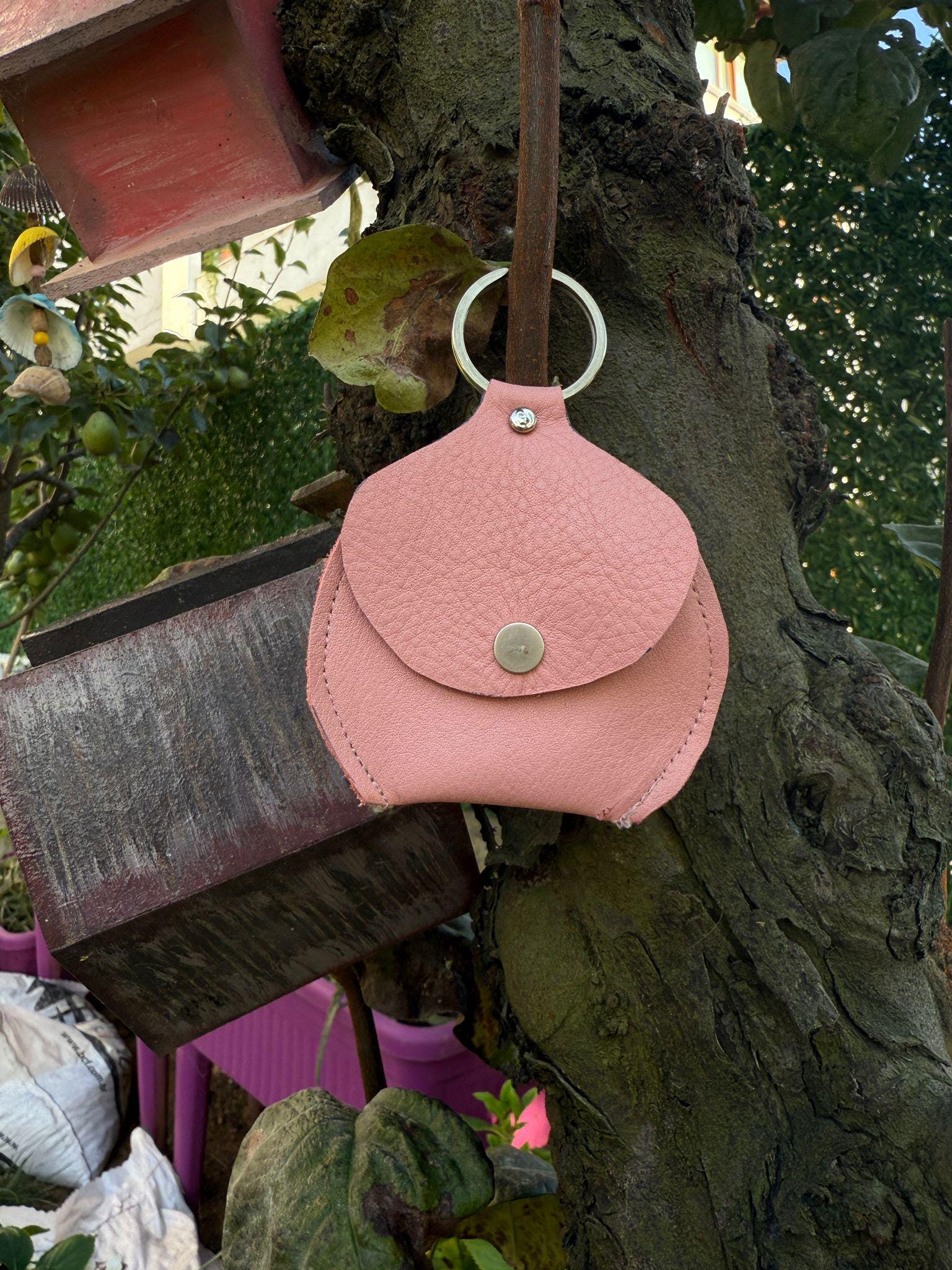Round Leather Coin Purse Keychain